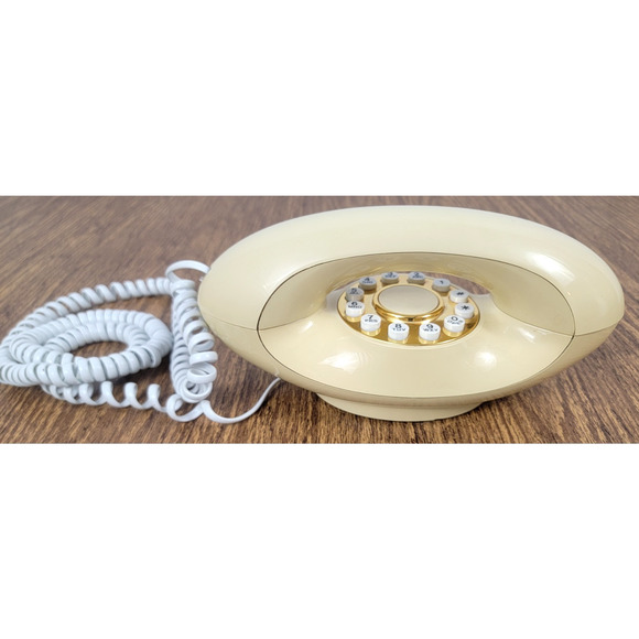 Vintage Genie Phone Retro Telephone Space Age MCM 70's Push Button Corded Cream - Picture 1 of 11